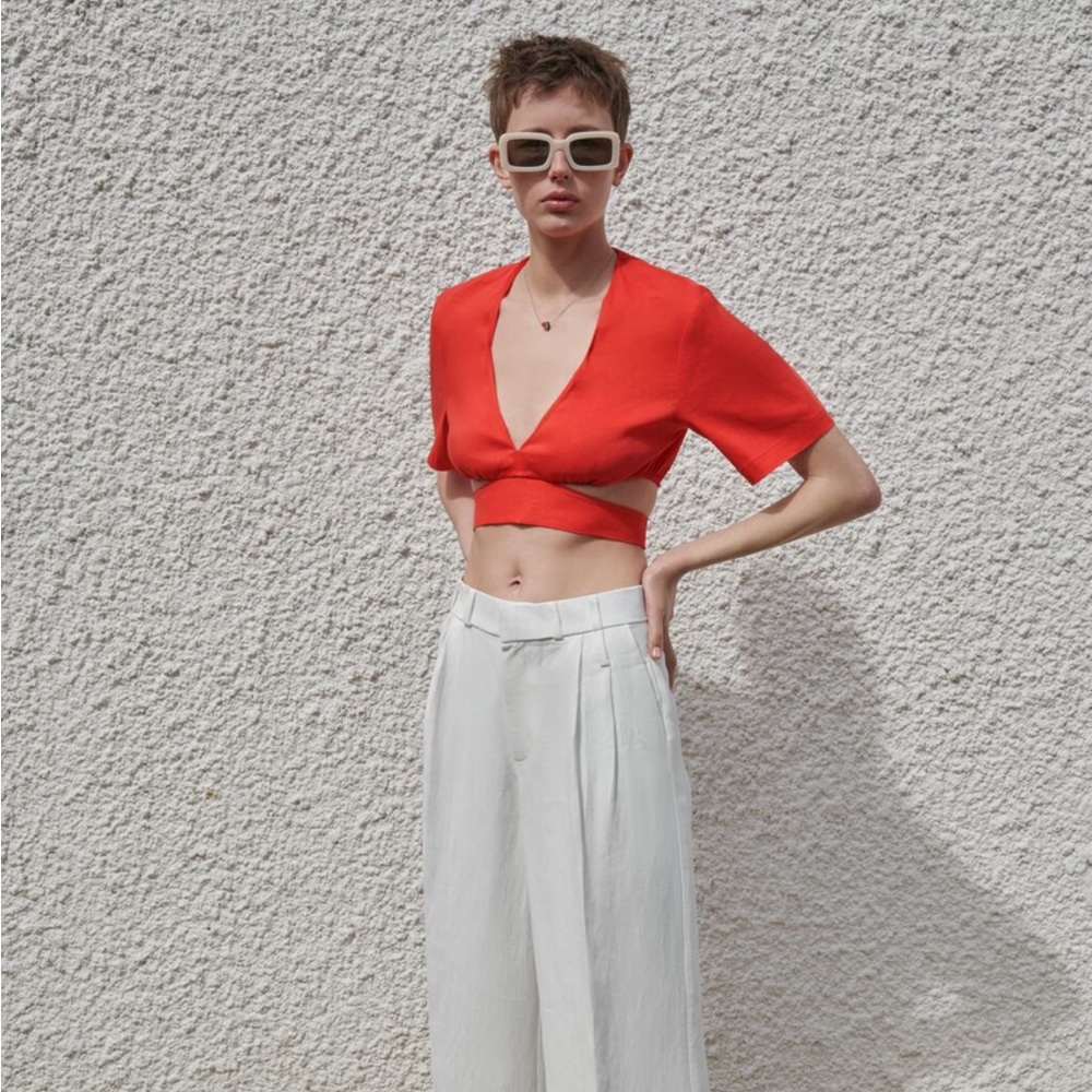 ZARA Linen Blend Top, NWT, XL, Red